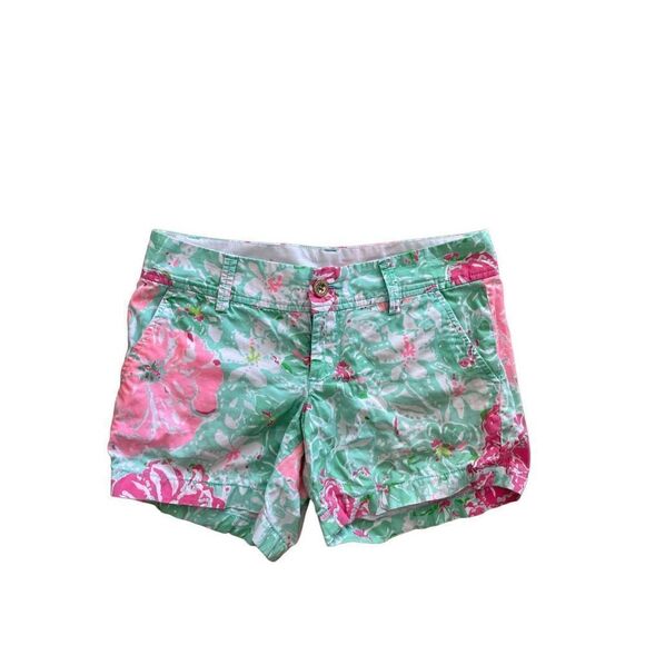 Lilly Pulitzer Women’s Mint Green & Pink Floral Print The Callahan Shorts Size 2 - Picture 2 of 7
